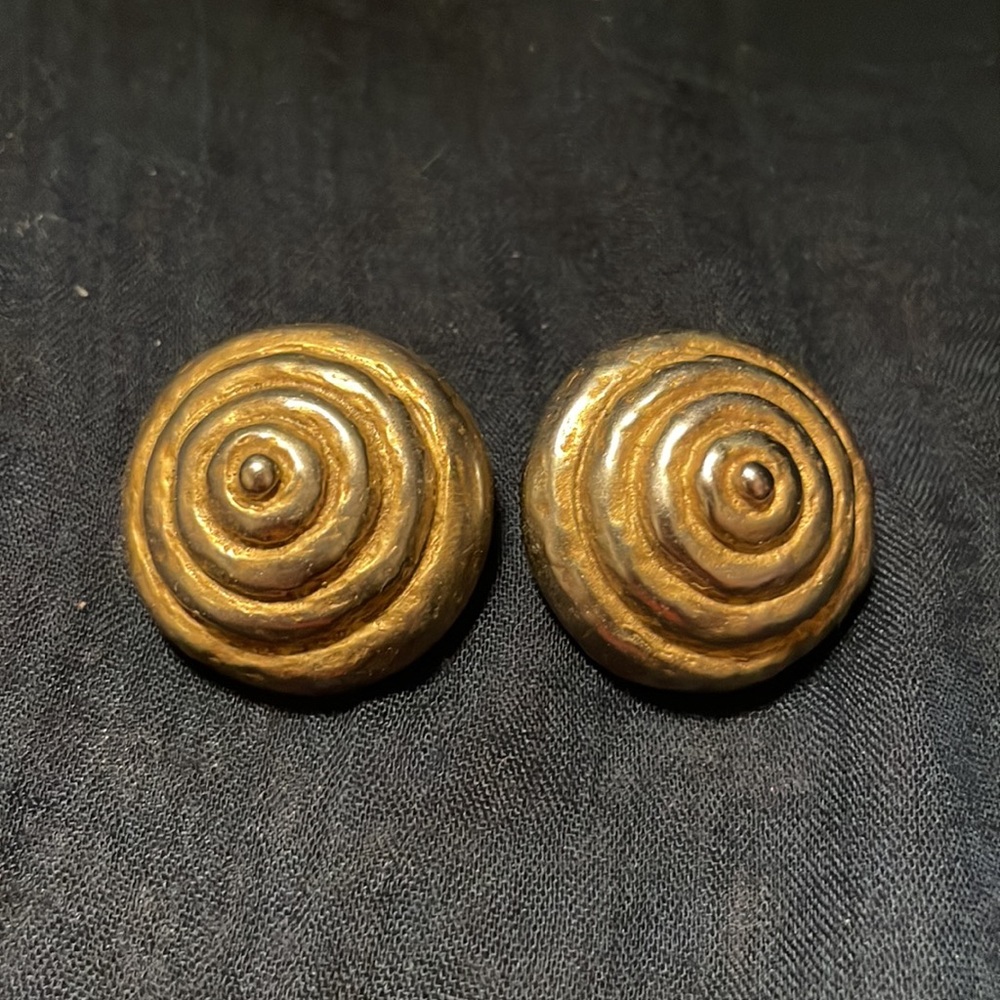 Gold Tone “Jaded” Clip On Earrings.  Circular spiral earrings!